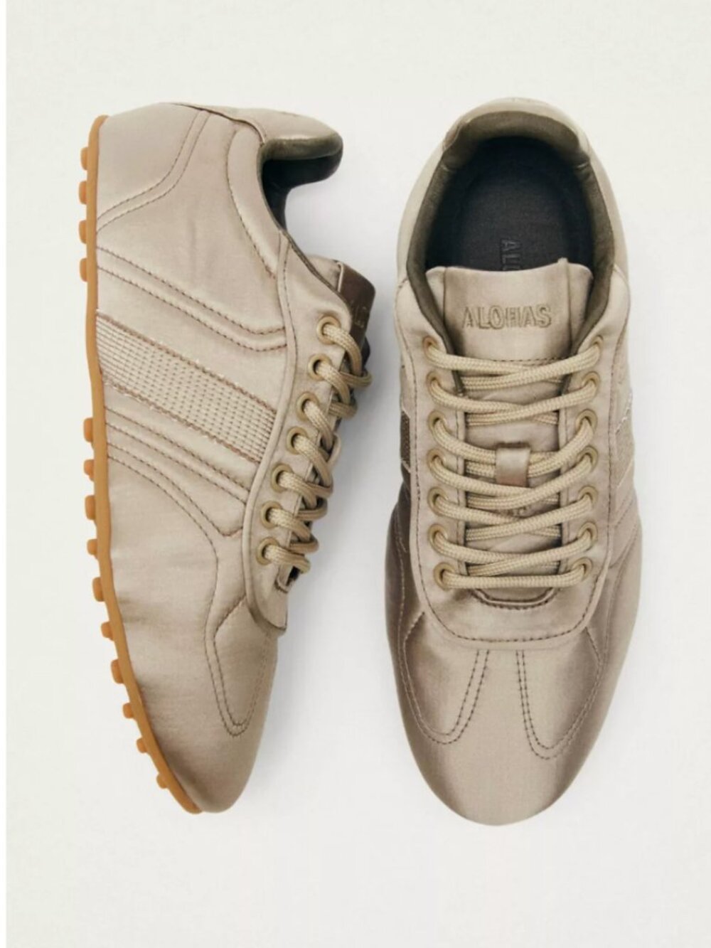 NWOT ALOHAS Tb.69 Rife Sheen Taupe Vegan Satin Sneakers | EU 38